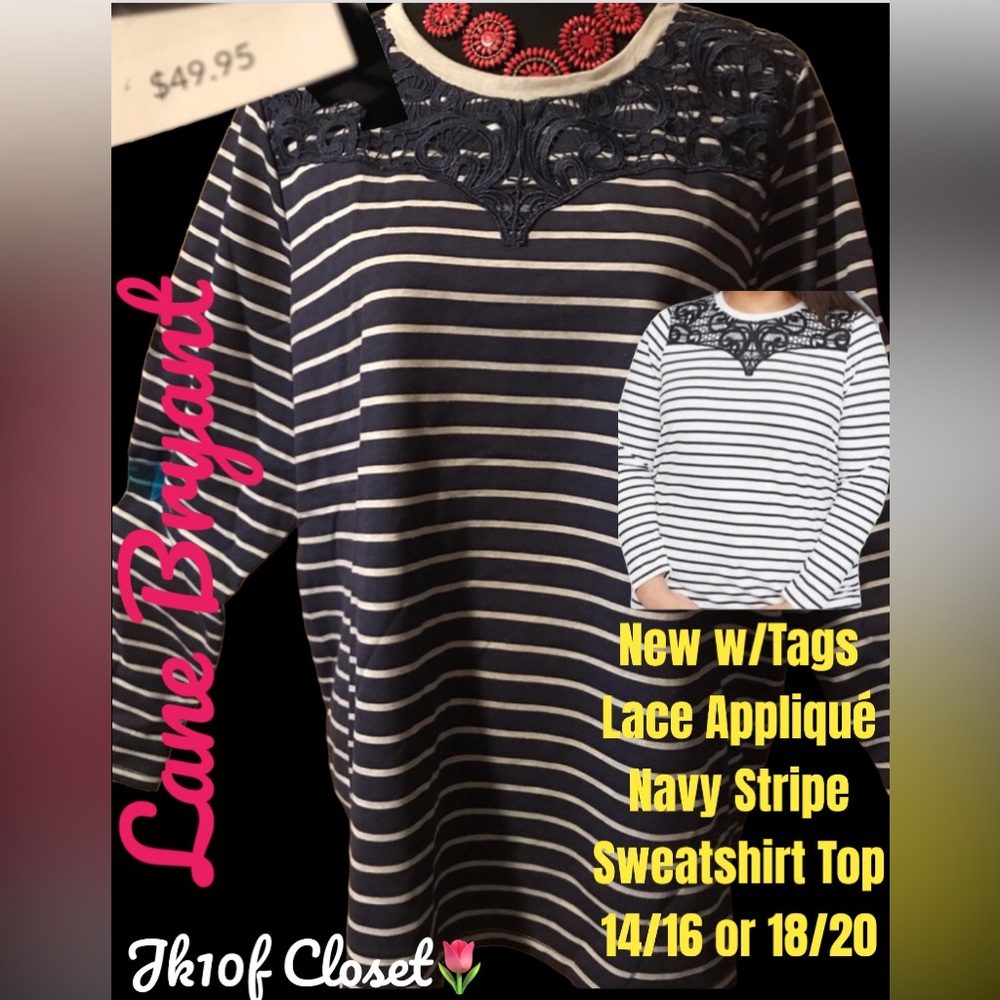 LOWEST🌺NWT Lane Bryant 14/16 or 18/20 or 22/24 NAVY STRIPE SWEATSHIRT …